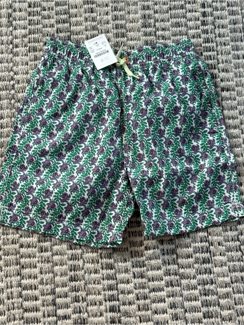 NWT Crewcuts Green and Purple Floral Swim Trunks Sz 7